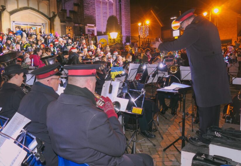 The Dunstable Salvation Army Band performing at the Torchlight event