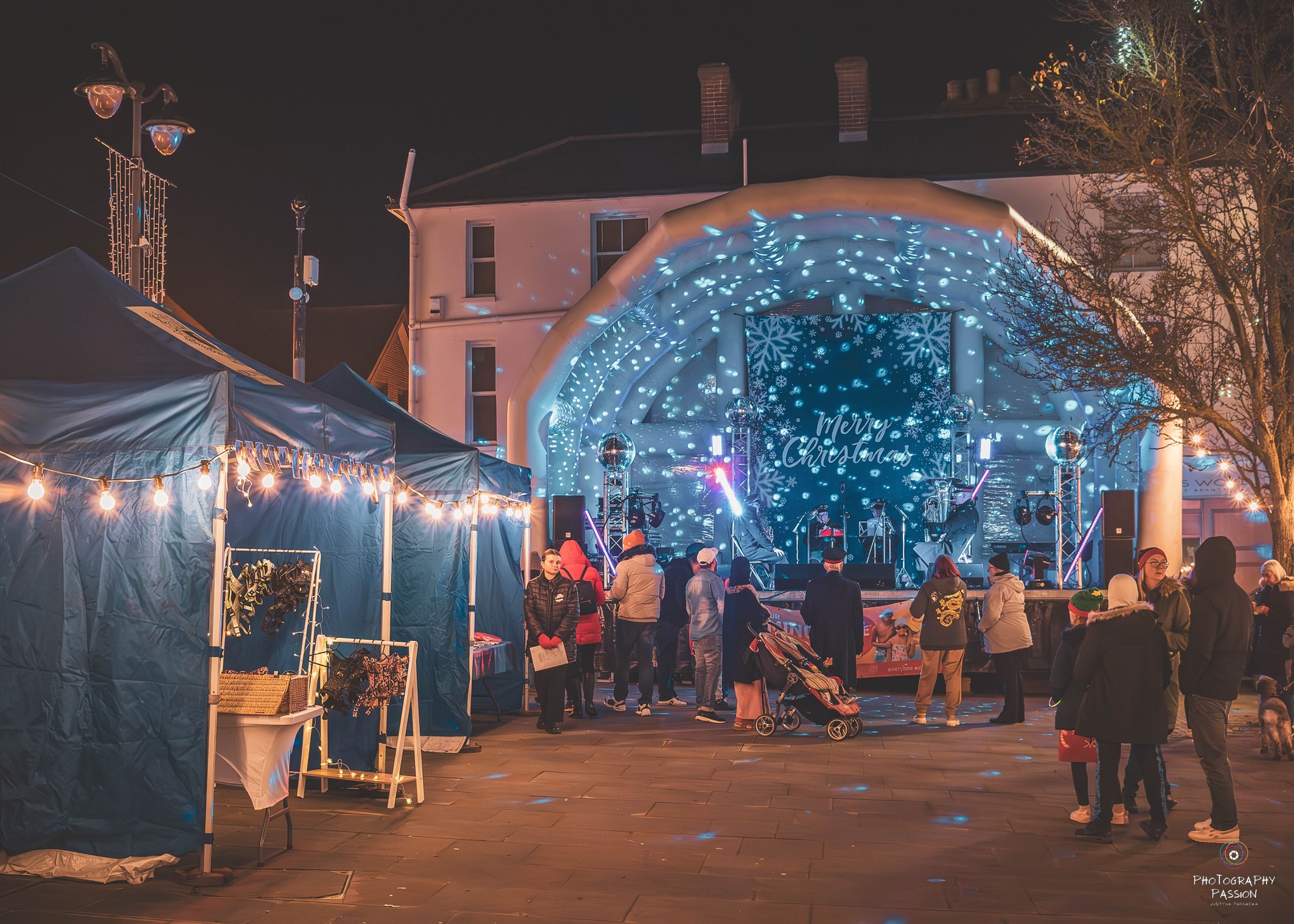 stalls in The Square with the stage in the background