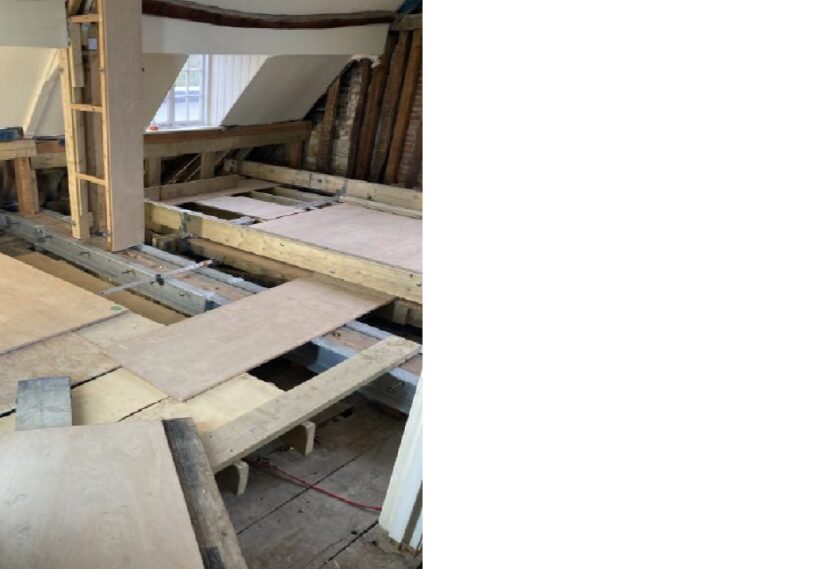 Priory House Attic Room with new steel from midway along west wall