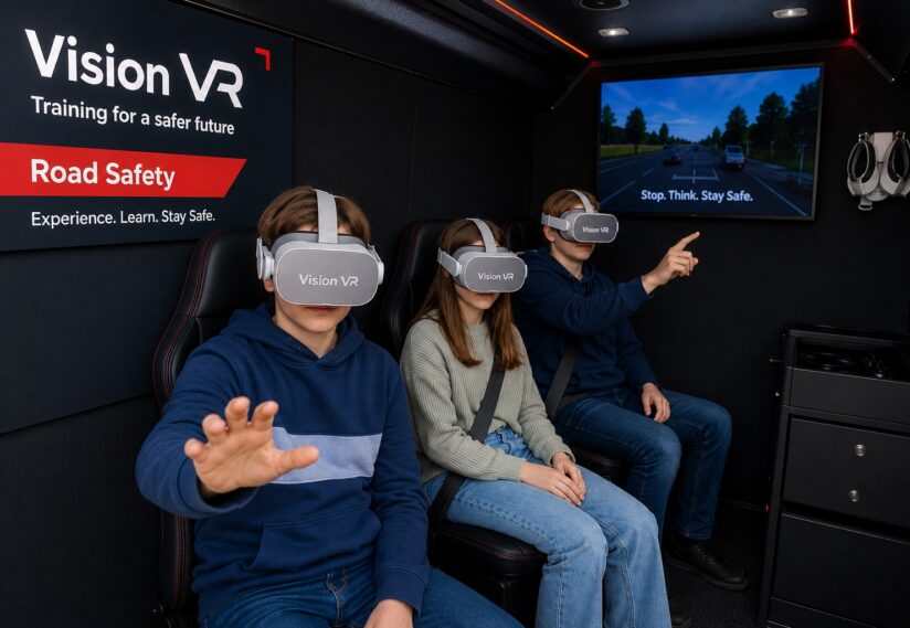 Children wearing VR goggles