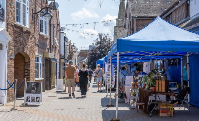 Middle Row Markets with stalls along Middle Row with shops and stalls
