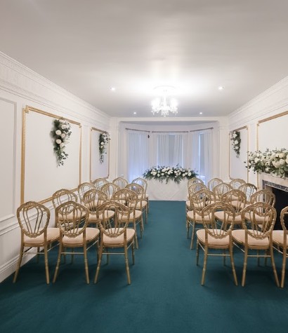 Wedding venue at Grove House with chairs in a row