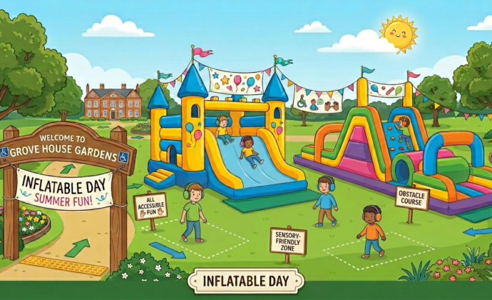 Colorful illustration of Grove House Gardens' 