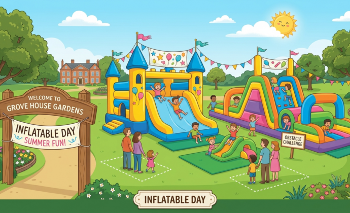 Colorful illustration of Grove House Gardens' 