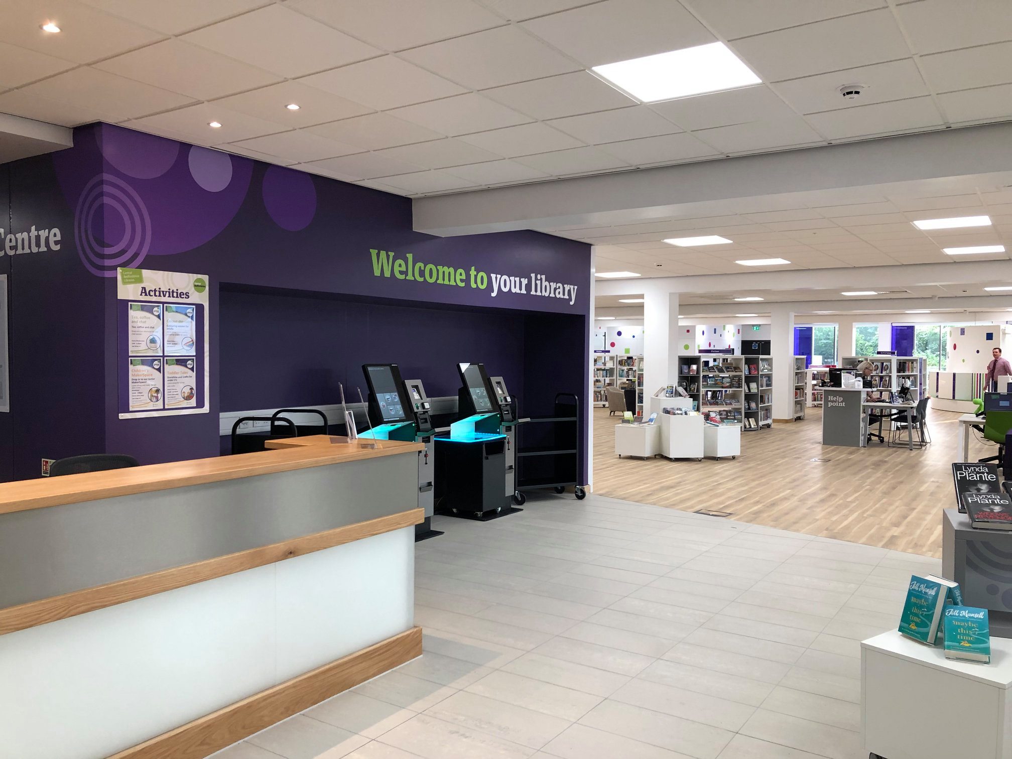 inside the library showing the banking hub counter