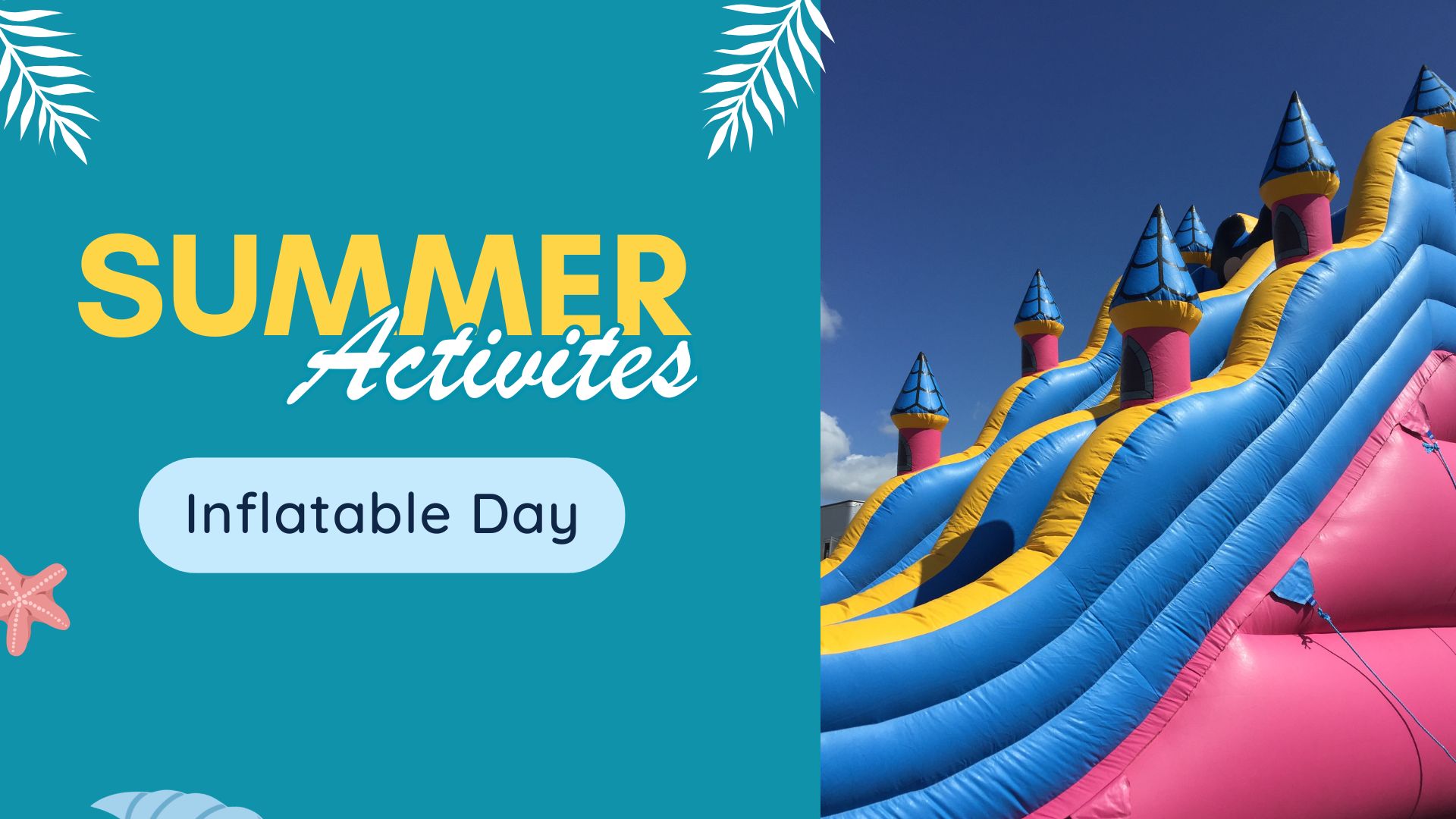 summer activities inflatable day with pink and blue bouncy castle