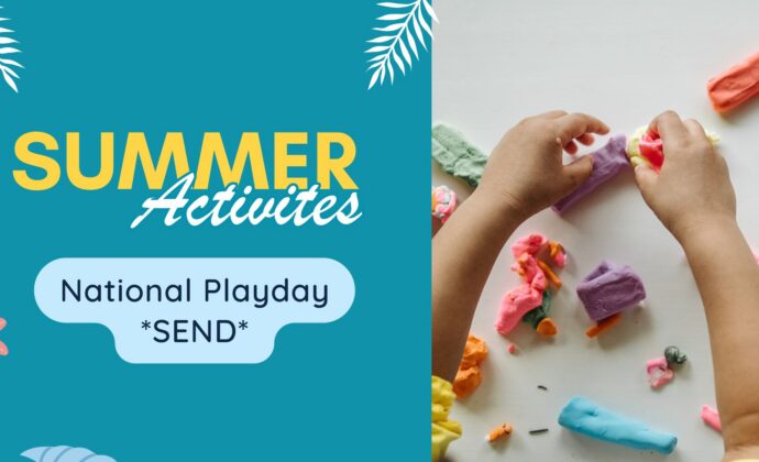 national playday summer activities with childs hand playing with playdough