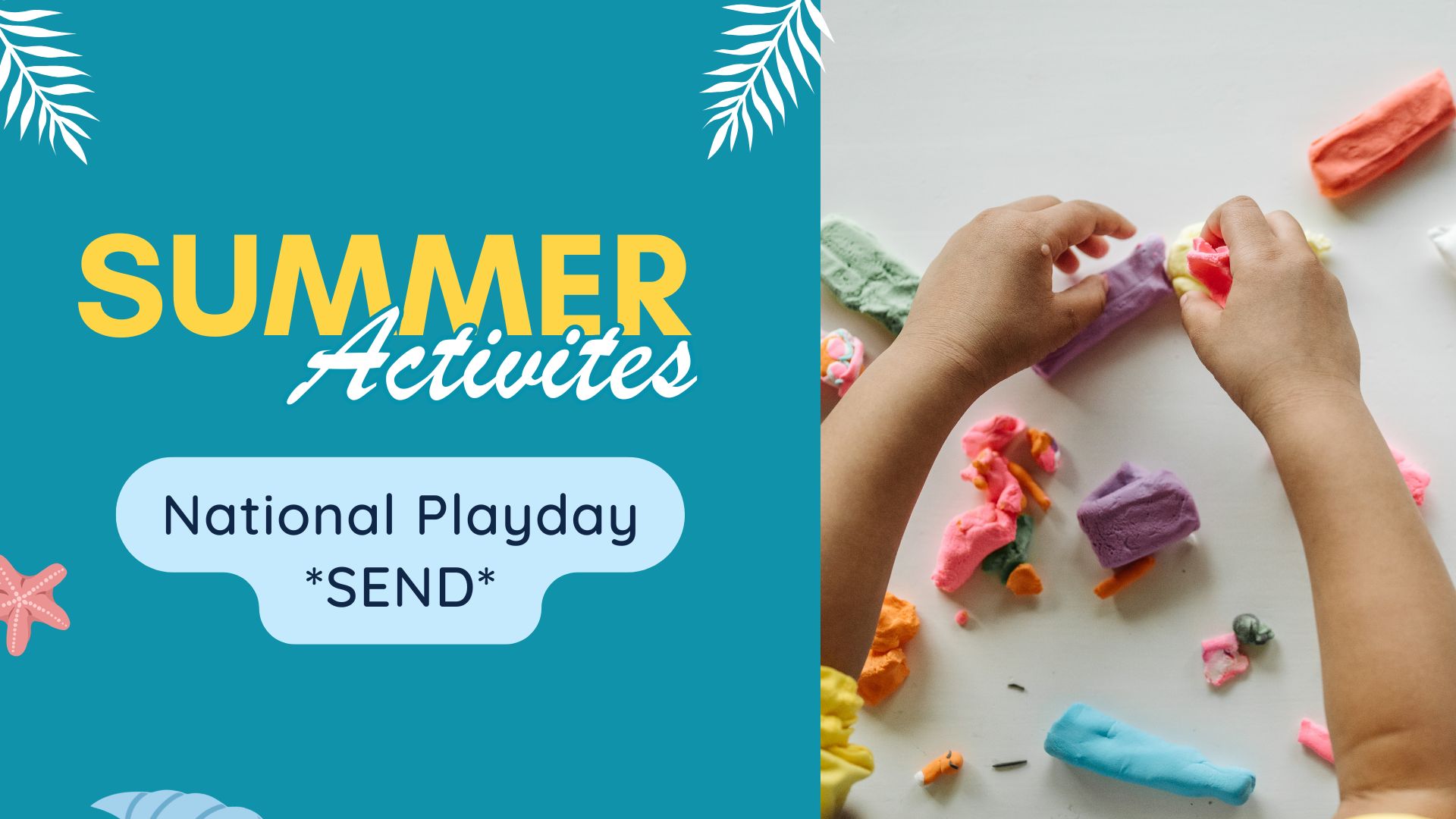 national playday summer activities with childs hand playing with playdough