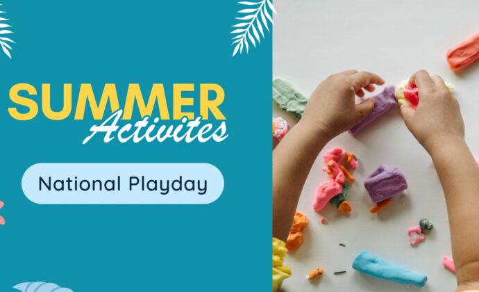 national playday summer activities with childs hand playing with playdough