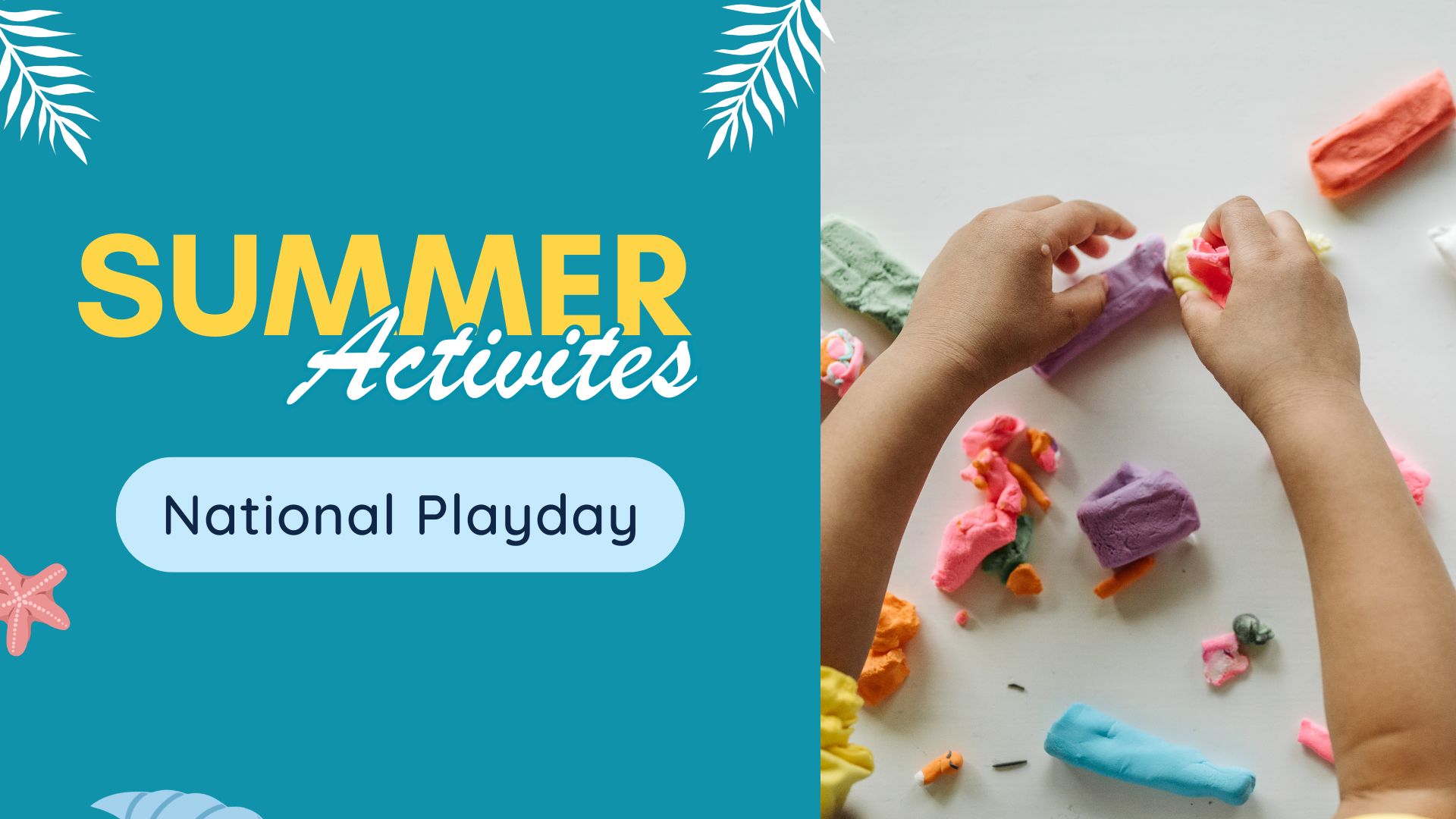 national playday summer activities with childs hand playing with playdough