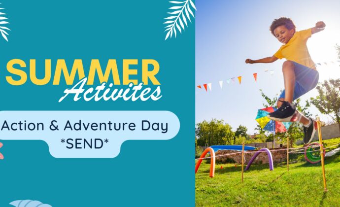 Child jumping over hurdles in a sunny park, celebrating 'Summer Activities: Action & Adventure Day'