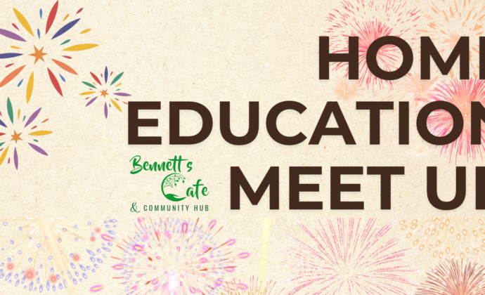 Home Education and Bennett's Cafe Logo with Firework Graphics